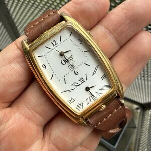 Vintage Orvis Dual Time Gold Plated Men’s Dress Wrist Watch Woven Brown Bracelet